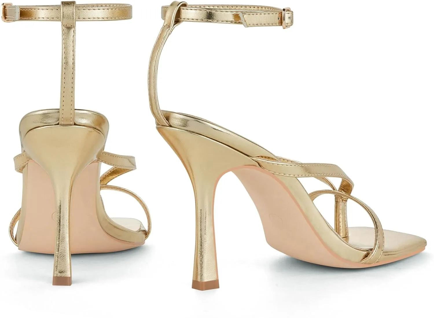 Elisabet Tang Womens Square Toe Heeled Sandals,4.3 inch Square Toe Thong Strappy Ankle Strap Stiletto Heel Sandals Wedding Dress Party Shoes