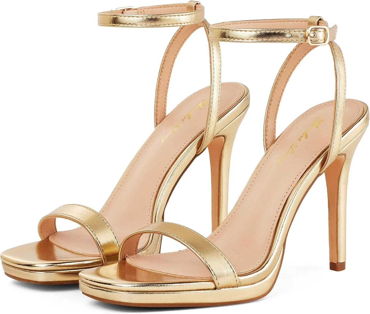 Elisabet Tang Women’s Stilettos Heeled Sandals Open Square Toe Heels,4.3 Inch Open Toe Strappy Sexy High Heels Ankle Strap Buckle Heels for Party Wedding Dress Daily Wear Shoes