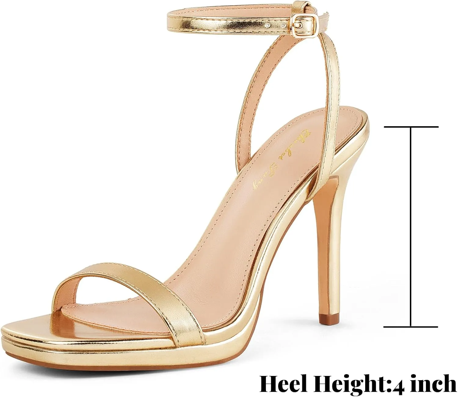 Elisabet Tang Women’s Stilettos Heeled Sandals Open Square Toe Heels,4.3 Inch Open Toe Strappy Sexy High Heels Ankle Strap Buckle Heels for Party Wedding Dress Daily Wear Shoes