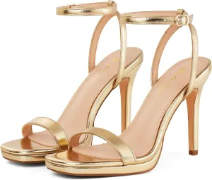 Elisabet Tang Women’s Stilettos Heeled Sandals Open Square Toe Heels,4.3 Inch Open Toe Strappy Sexy High Heels Ankle Strap Buckle Heels for Party Wedding Dress Daily Wear Shoes