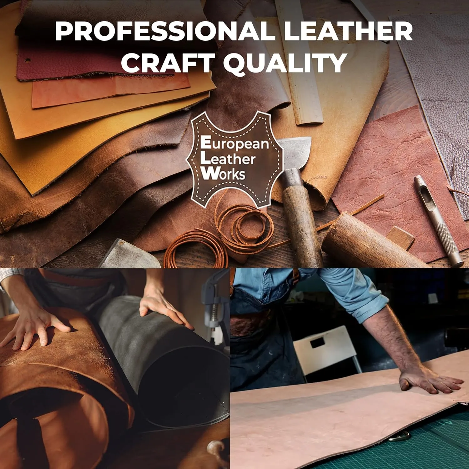ELW Full Grain Cowhide Leather 4-5 oz [1.6-2mm] Thickness in Pre-Cut Size: 12"x24", AB Grade Hide Vegetable Tanned Leather Using for Tooling, Carving, Molding, Dyeing Material for Craft, Hobby