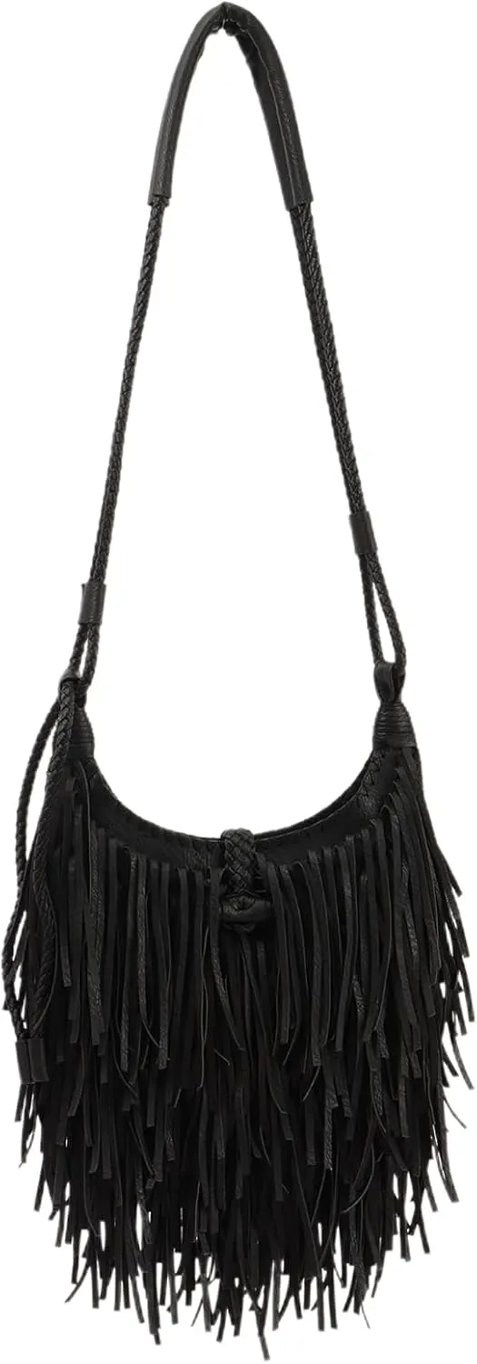 Emprier Vintage Fringe hobo bags for Women Vegan Faux Suede Leather Tassel Crossbody Bag Fringe Purse