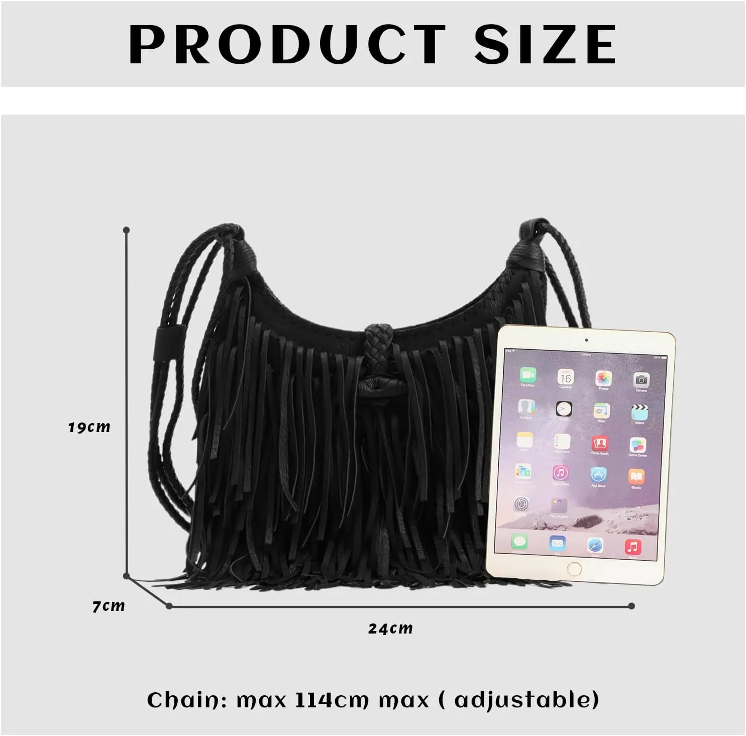 Emprier Vintage Fringe hobo bags for Women Vegan Faux Suede Leather Tassel Crossbody Bag Fringe Purse