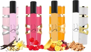 Equivalence Yara's 4 Pieces Set Eau De Parfum Spray for Women edition travel Size BUNDLE 0.34 Ounce Moi  Tous   Candy  Pink, LARGE BOTTLES NOT INCLUDED It is only a reference