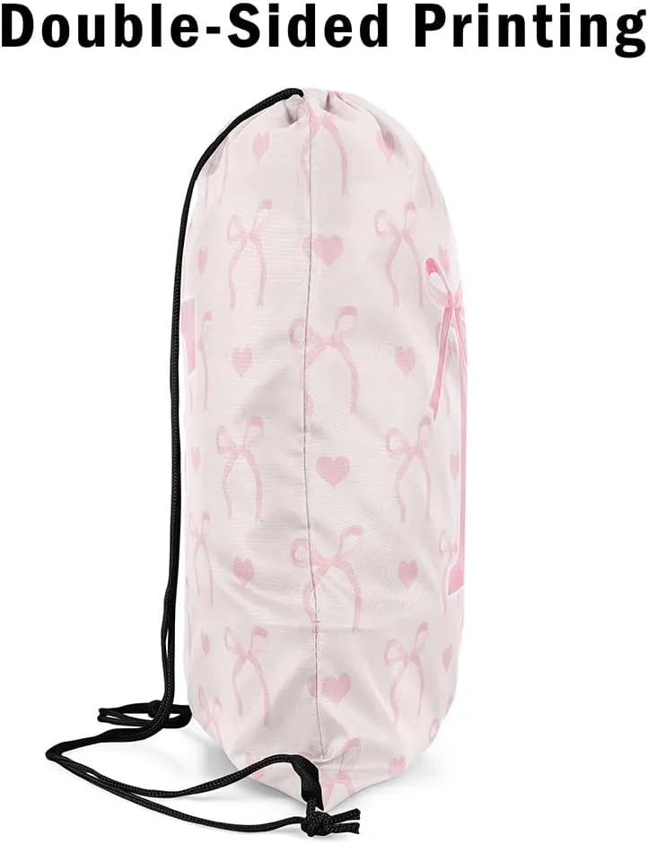 Erosebridal Pink Letter F String Bag 13x15.7 Romantic Butterfly Knot Cute English Alphabet Sackpack Dreamy Princess Reversible foldable Love Heart Cinch Bag