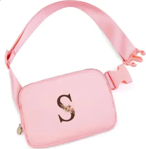 Essentials for Girls - Travel Essentials,Teen Girl Essentials,Essentials for Teen Girls,Fashion Waist Packs Cute Teen Trendy Stuff Belt Bag Crossbody,Initial White S,Pink Bag, Peach, YB03B