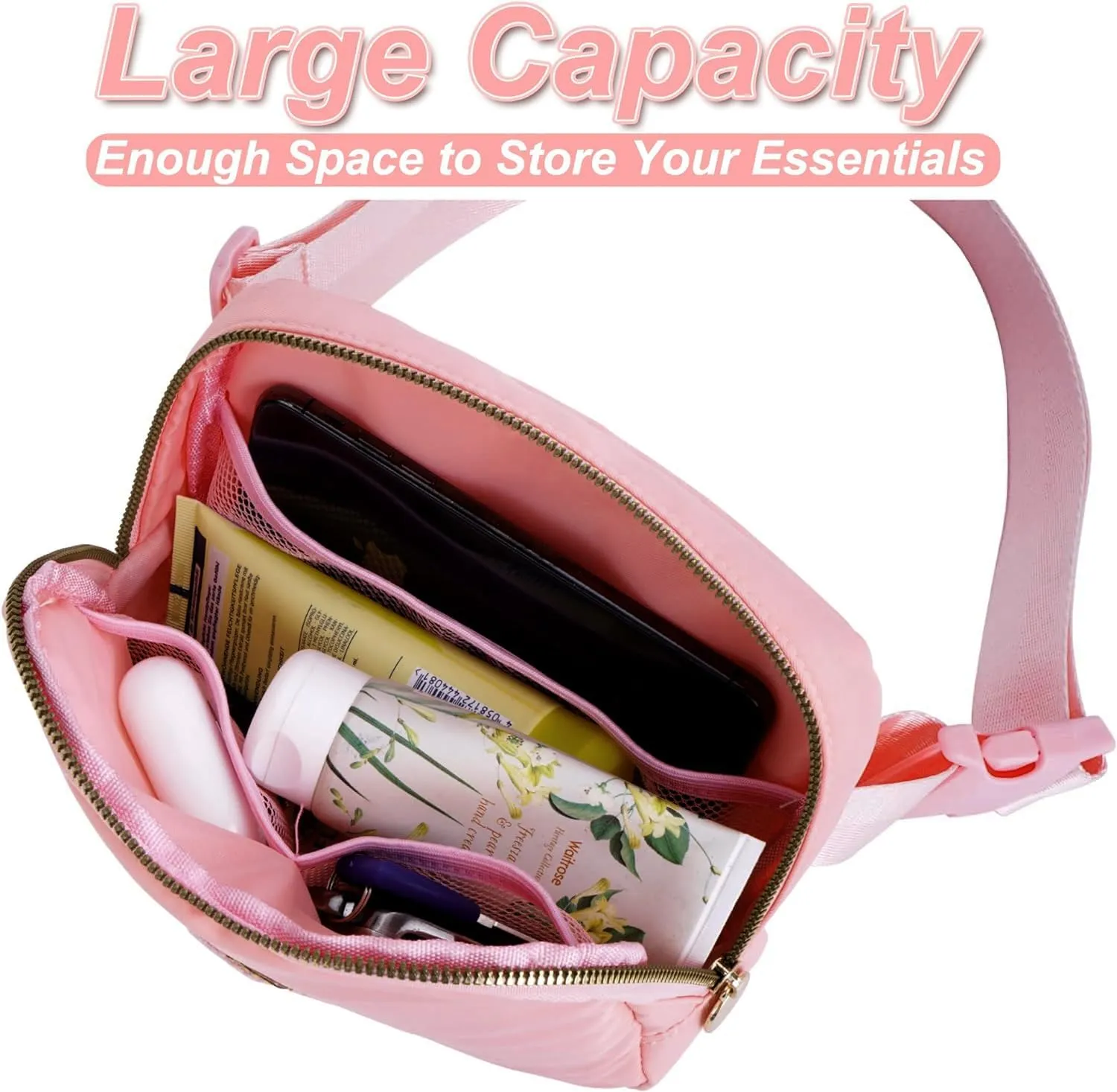 Essentials for Girls - Travel Essentials,Teen Girl Essentials,Essentials for Teen Girls,Fashion Waist Packs Cute Teen Trendy Stuff Belt Bag Crossbody,Initial White S,Pink Bag, Peach, YB03B