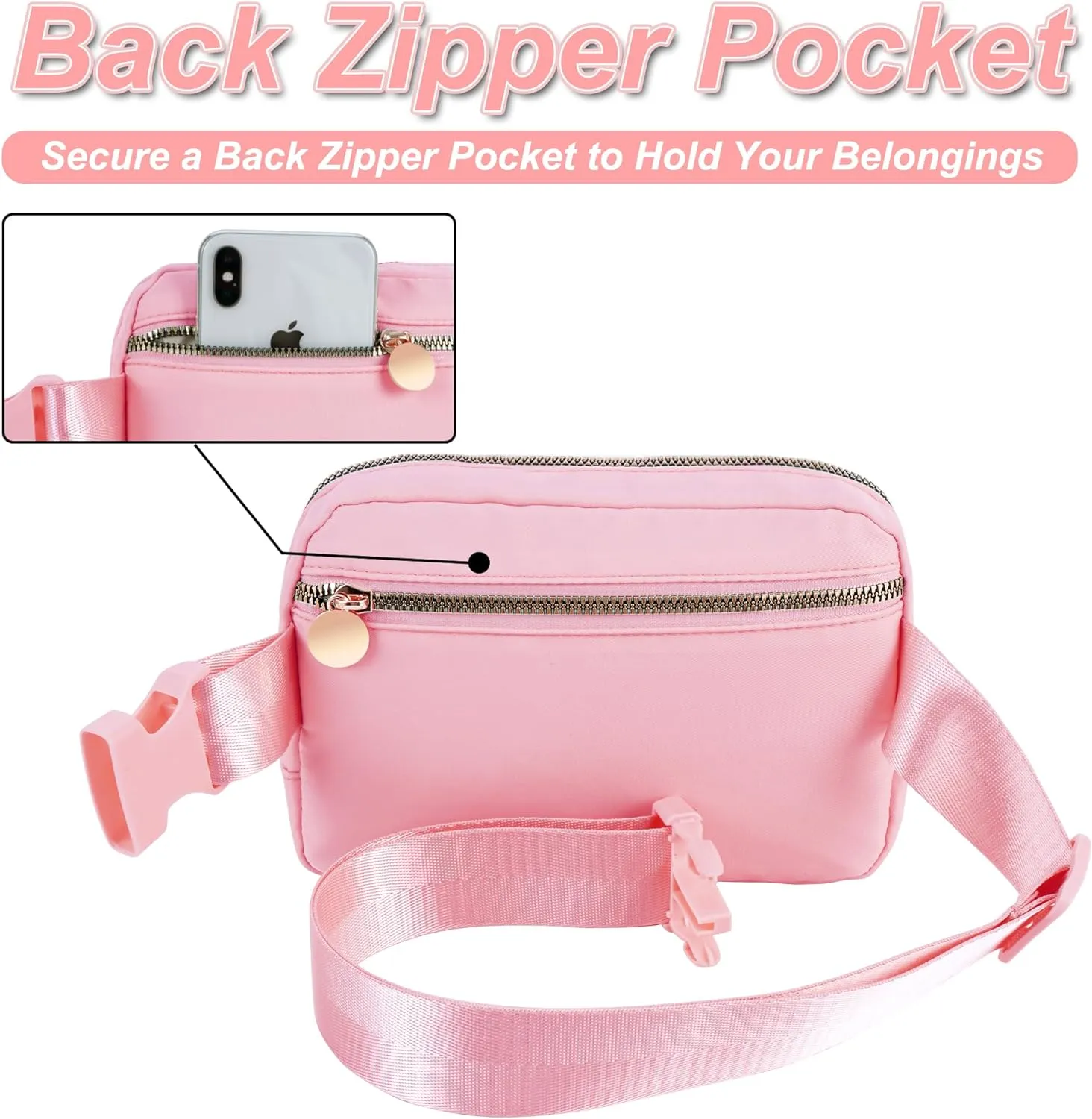 Essentials for Girls - Travel Essentials,Teen Girl Essentials,Essentials for Teen Girls,Fashion Waist Packs Cute Teen Trendy Stuff Belt Bag Crossbody,Initial White S,Pink Bag, Peach, YB03B