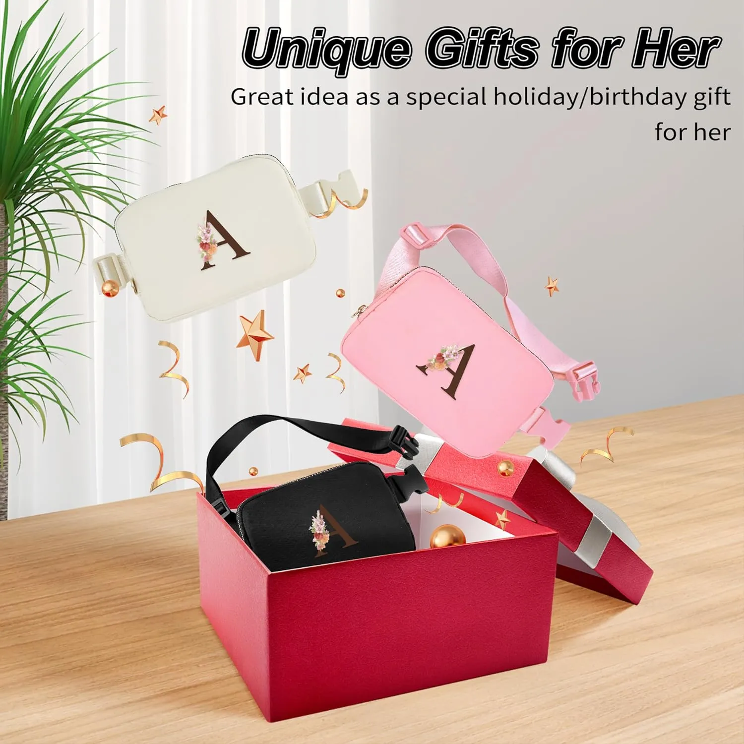 Essentials for Girls - Travel Essentials,Teen Girl Essentials,Essentials for Teen Girls,Fashion Waist Packs Cute Teen Trendy Stuff Belt Bag Crossbody,Initial White S,Pink Bag, Peach, YB03B