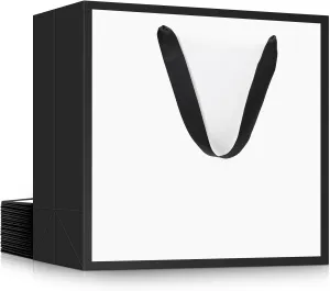 EUSOAR Small Paper Bags 12pcs 8.6"x3.9"x7" Thank You Retail Shopping & Party Favors Grocery & Gift Wrap Bags Bulk Wedding & Birthday Party & Craft Bags-White/Black