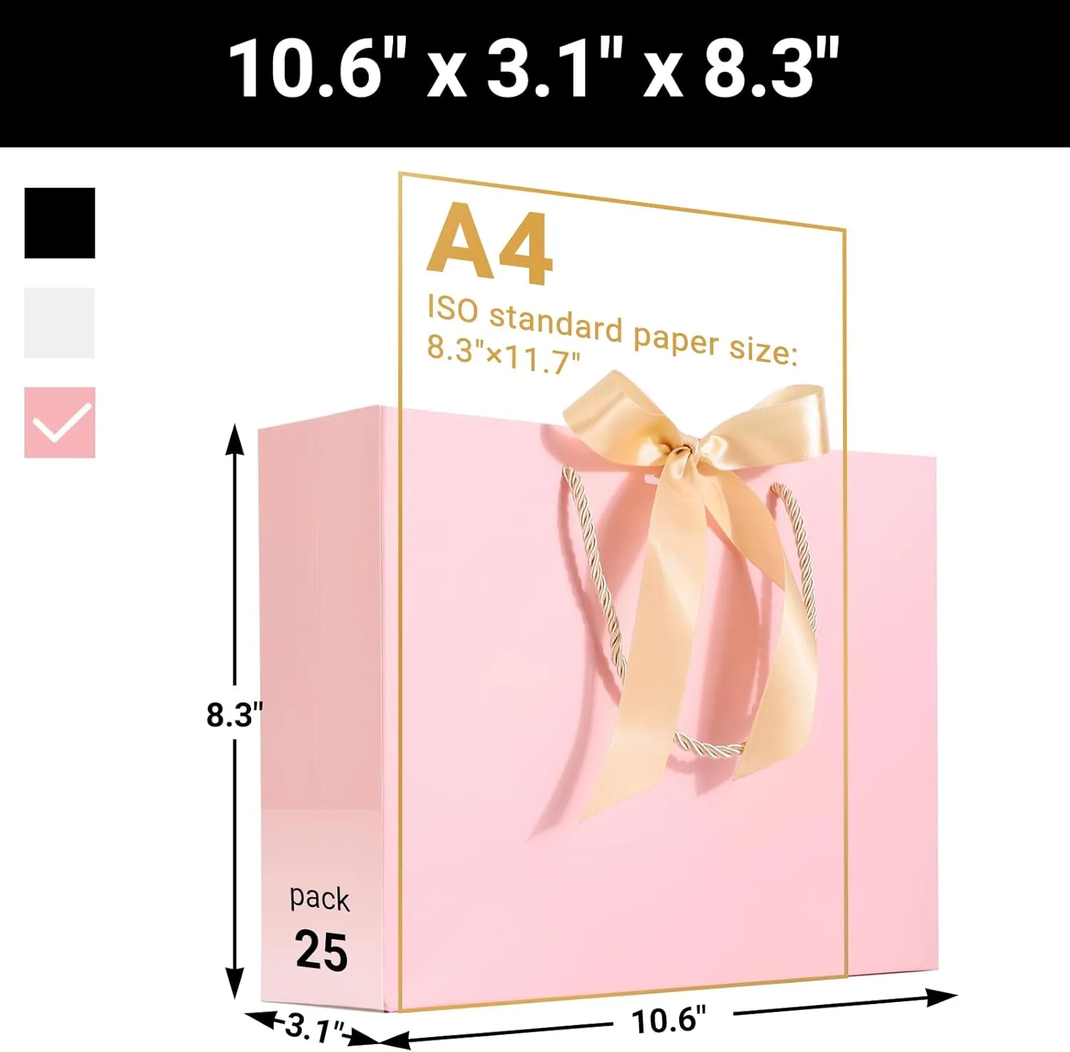 EUSOAR Thank You Gift Bags with Handles,25pcs 10.6"x3.1"x8.3" Pink Wedding Favor Bags with Bow Ribbon Handle, Shopping Party Favor Gift Treat Bags Bulk for Wedding Baby Shower Guests Bridal