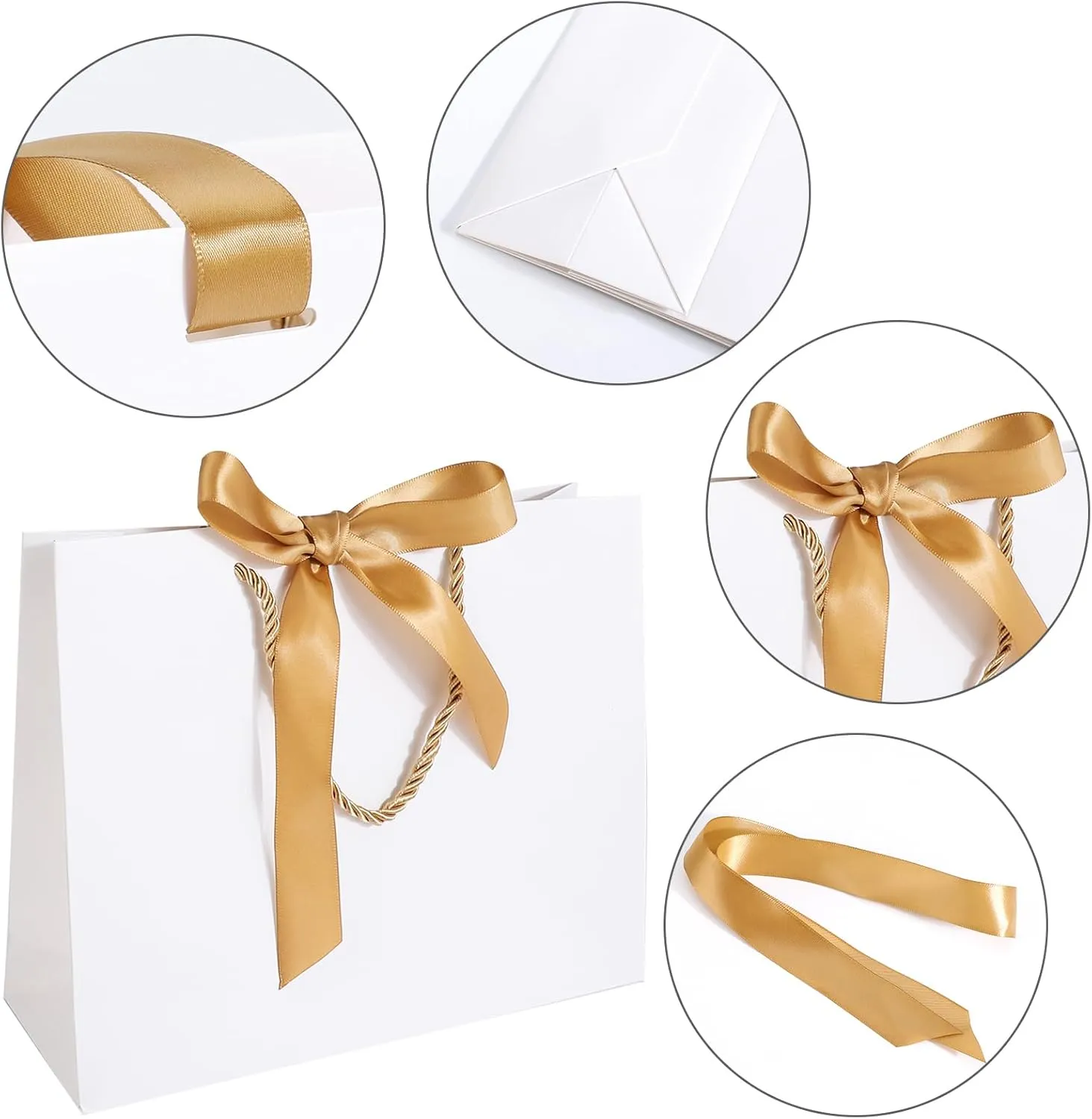 EUSOAR Thank You Gift Bags with Ribbons，50pcs 10.6"x3.1"x8.3" White Party Favor Bags with Handle, Gift Wrap Treat Bags Bulk for Wedding Baby Shower Birthday Bridesmaid Anniversary Holiday Party