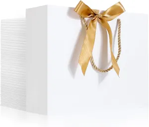 EUSOAR Thank You Gift Bags with Ribbons，50pcs 10.6"x3.1"x8.3" White Party Favor Bags with Handle, Gift Wrap Treat Bags Bulk for Wedding Baby Shower Birthday Bridesmaid Anniversary Holiday Party