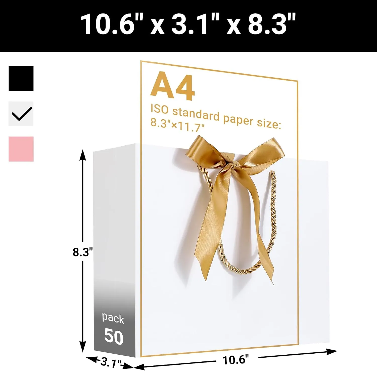 EUSOAR Thank You Gift Bags with Ribbons，50pcs 10.6"x3.1"x8.3" White Party Favor Bags with Handle, Gift Wrap Treat Bags Bulk for Wedding Baby Shower Birthday Bridesmaid Anniversary Holiday Party
