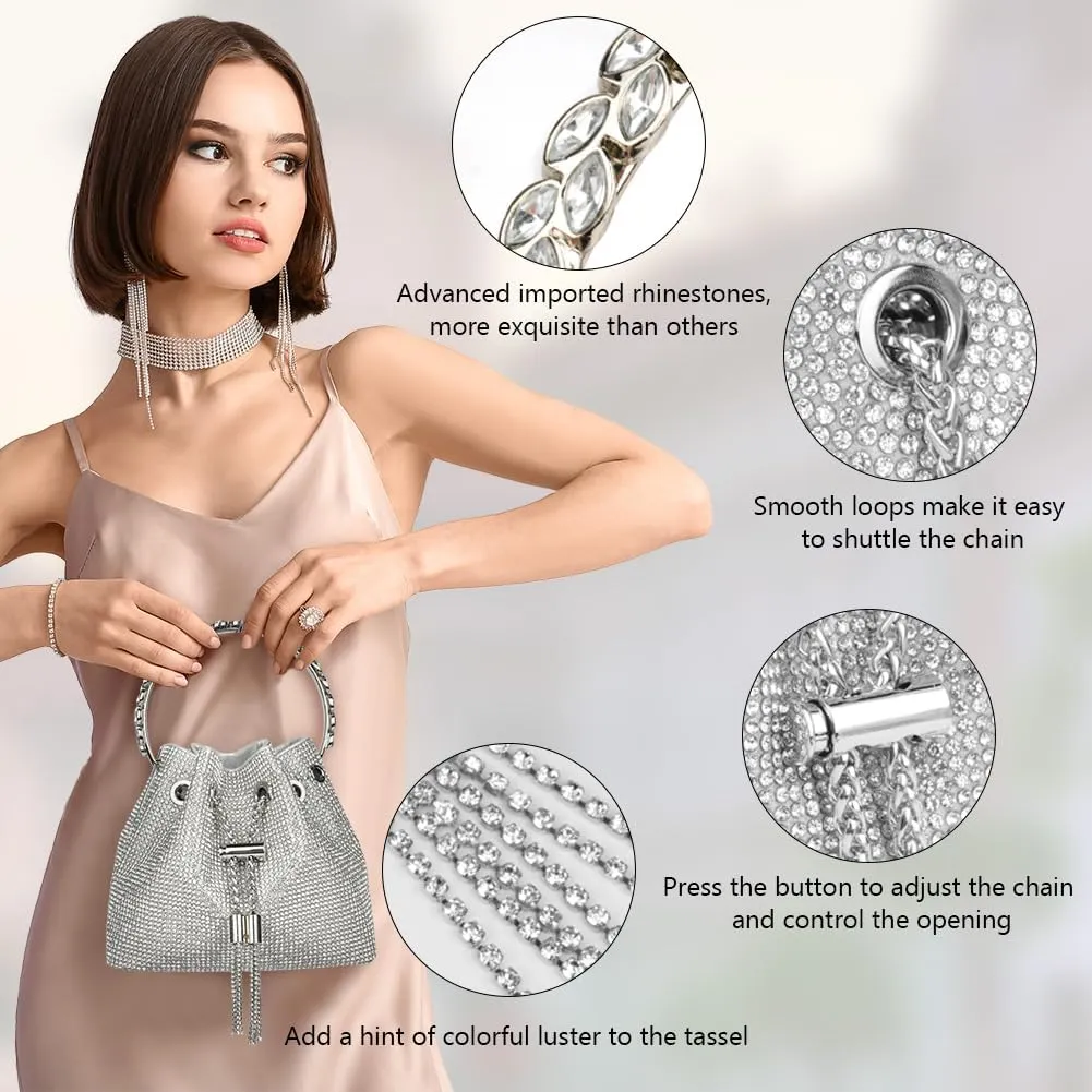 Evening Bag Clutch Purses for Women, Rhinestones Purse, Sparkling Envelope Evening Bag with Detachable Chain