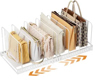 Expandable Bag & Purse Organizer for Closet, 2-Pack Handbag Storage with 7 Adjustable Mesh Shelf Dividers for Closet Organizers and Storage to Keep Purses upright (White)