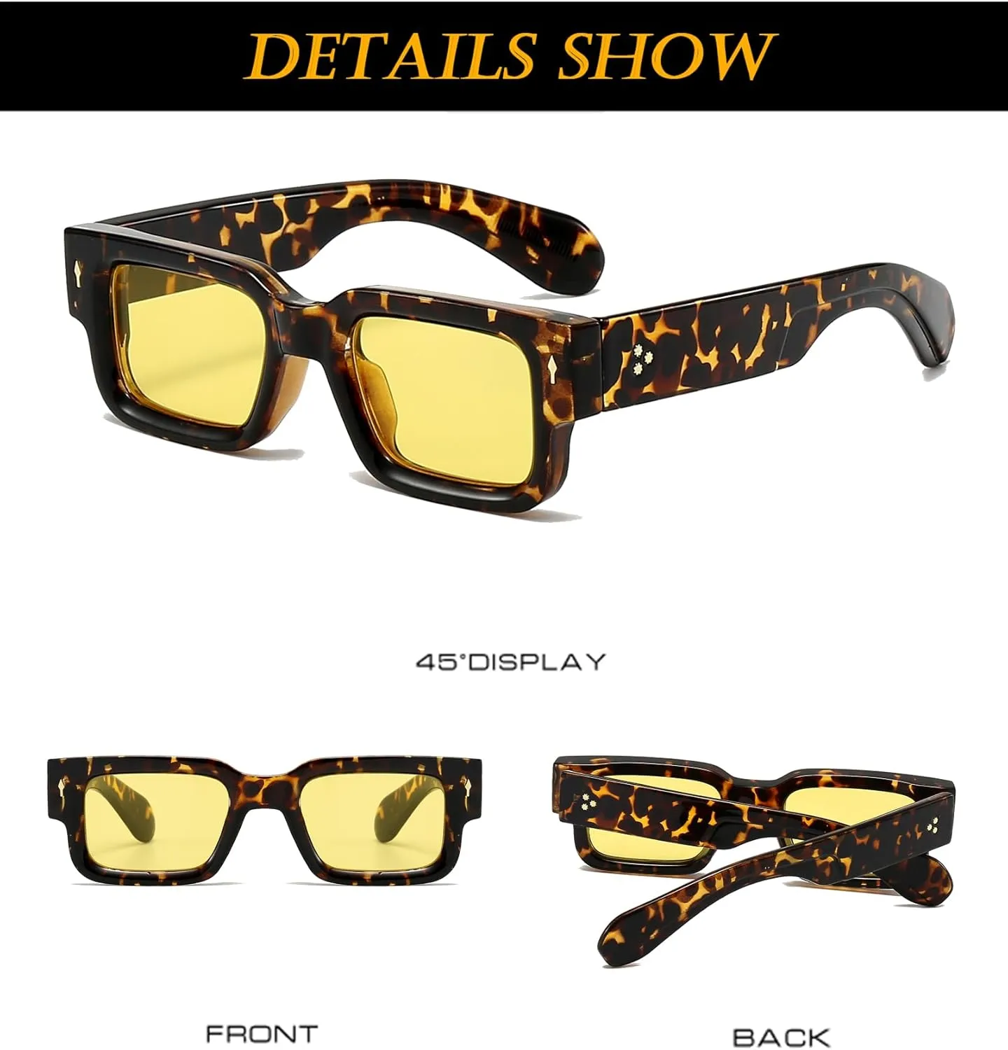 EYLRIM Thick Frame Square Sunglasses for Women Men Chunky Rectangle Sun Glasses Black Shades UV400 Protection