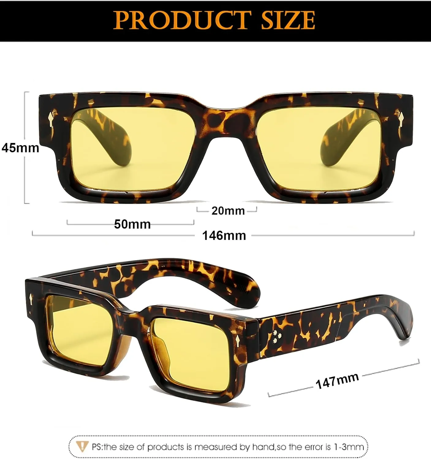 EYLRIM Thick Frame Square Sunglasses for Women Men Chunky Rectangle Sun Glasses Black Shades UV400 Protection