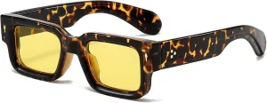 EYLRIM Thick Frame Square Sunglasses for Women Men Chunky Rectangle Sun Glasses Black Shades UV400 Protection