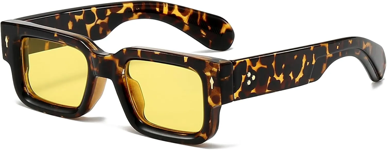 EYLRIM Thick Frame Square Sunglasses for Women Men Chunky Rectangle Sun Glasses Black Shades UV400 Protection