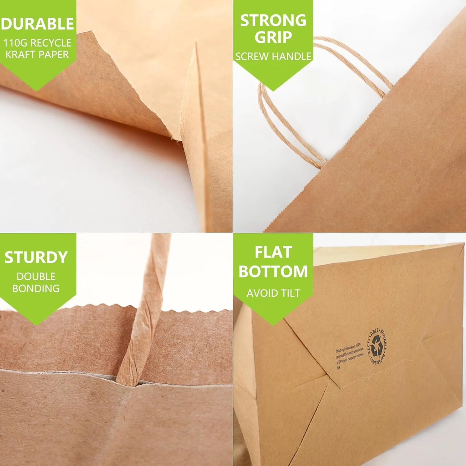 Ezselect Eco Paper Gift Bags with Handles Bulk 25Pcs [10 X 5 X 13In] Extra Thick Brown Goodie Bags for Baby Shower Birthday Party Lunch Shopping Take Out Business Wholesale Retail Kraft Paper Bag