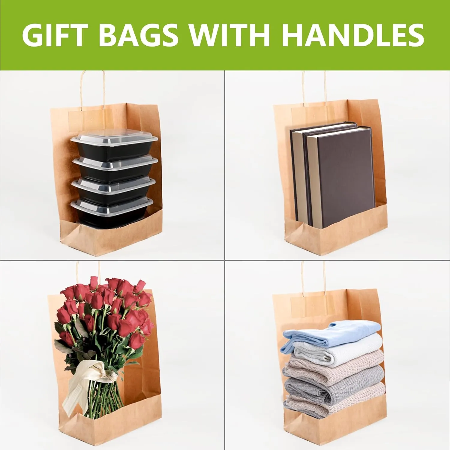 Ezselect Eco Paper Gift Bags with Handles Bulk 25Pcs [10 X 5 X 13In] Extra Thick Brown Goodie Bags for Baby Shower Birthday Party Lunch Shopping Take Out Business Wholesale Retail Kraft Paper Bag