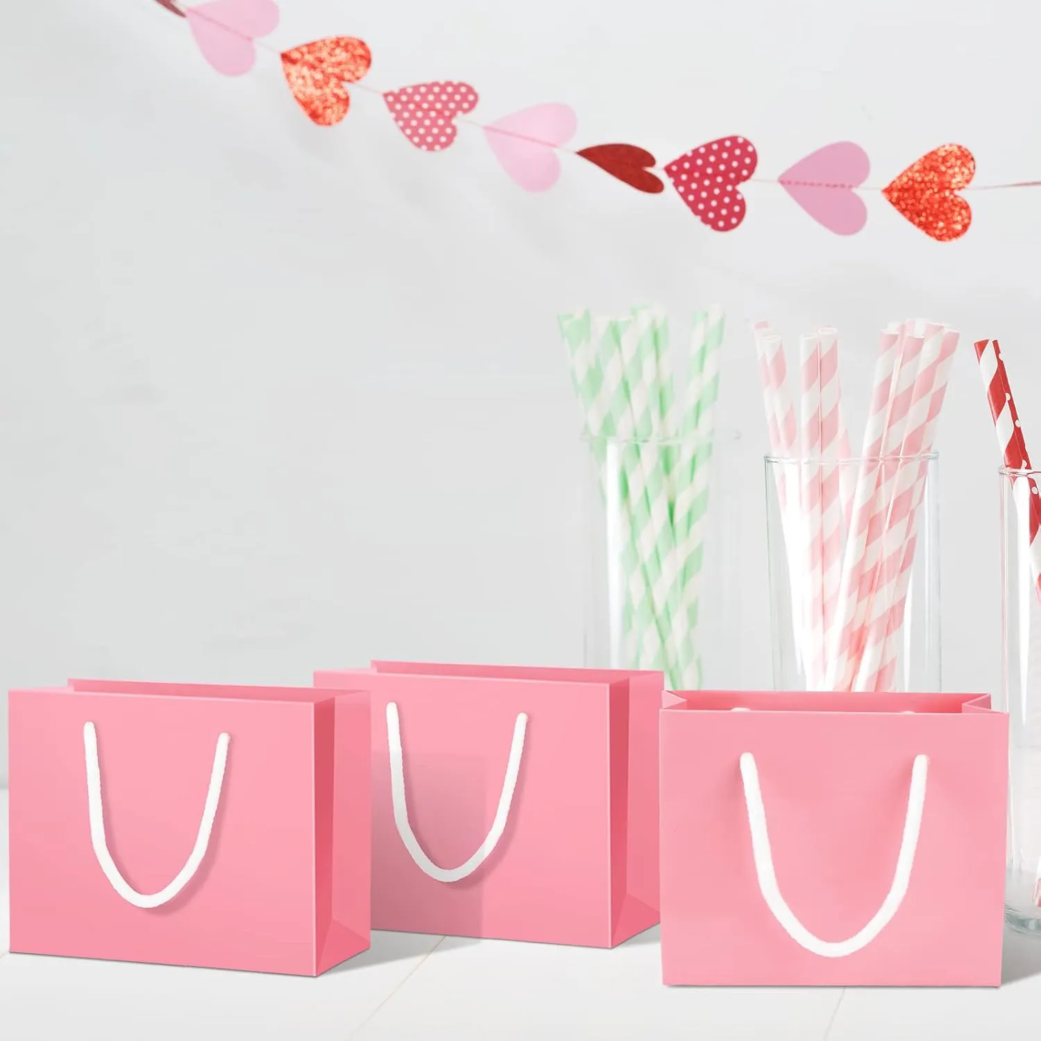 Fainne 24 Pcs Extra Small Gift Bag Mini Gift Bags with Handle for Card Wedding Baby Shower Mother Favor Birthday Party Wrapping Supplies(4 x 5 x 2 Inch,Pink)
