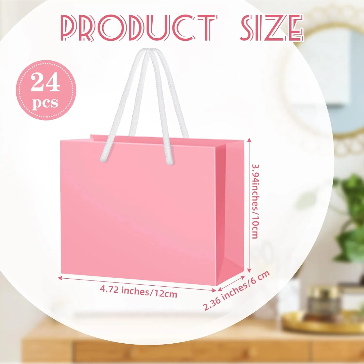 Fainne 24 Pcs Extra Small Gift Bag Mini Gift Bags with Handle for Card Wedding Baby Shower Mother Favor Birthday Party Wrapping Supplies(4 x 5 x 2 Inch,Pink)