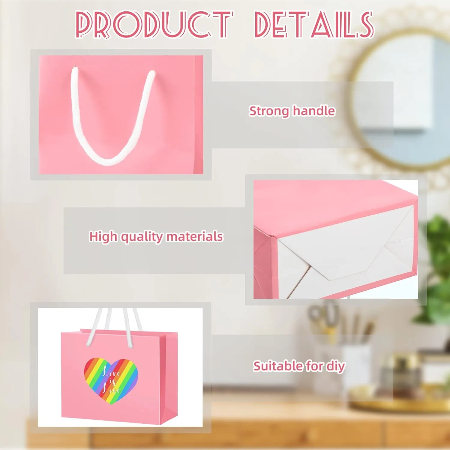Fainne 24 Pcs Extra Small Gift Bag Mini Gift Bags with Handle for Card Wedding Baby Shower Mother Favor Birthday Party Wrapping Supplies(4 x 5 x 2 Inch,Pink)