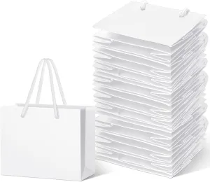Fainne 24 Pcs Extra Small Gift Bag Mini Gift Bags with Handle for Card Wedding Baby Shower Mother Favor Birthday Party Wrapping Supplies(4 x 5 x 2 Inch,White)