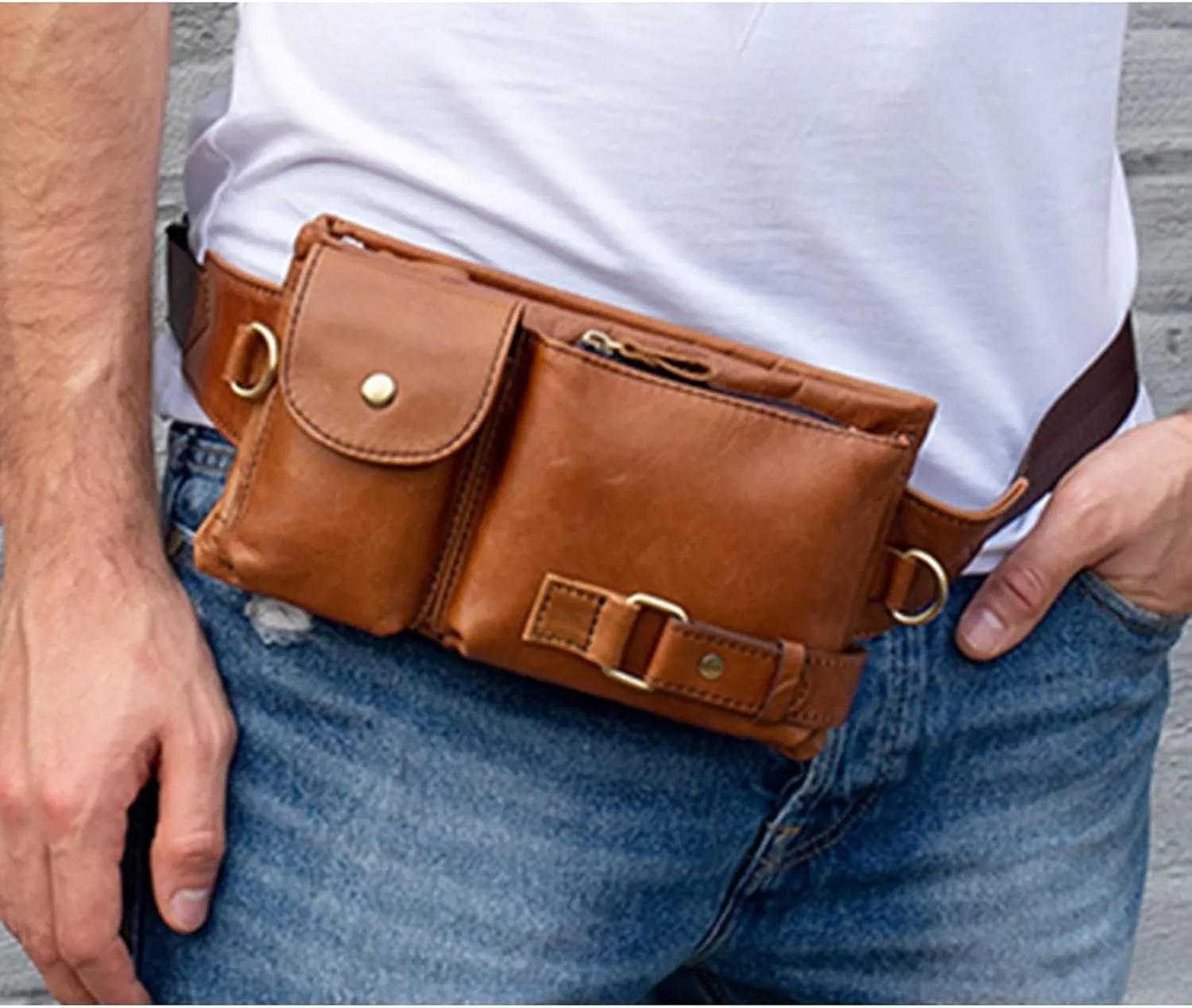 Fanny Pack Genuine Leather Waist Packs Men Belt Bag Phone Bags Travel Waist Pack Male Bag Leather(Matte)
