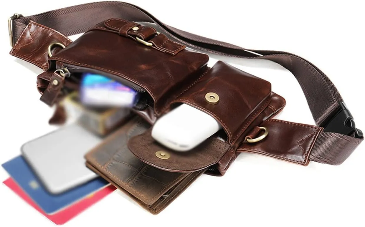 Fanny Pack Genuine Leather Waist Packs Men Belt Bag Phone Bags Travel Waist Pack Male Bag Leather(Matte)