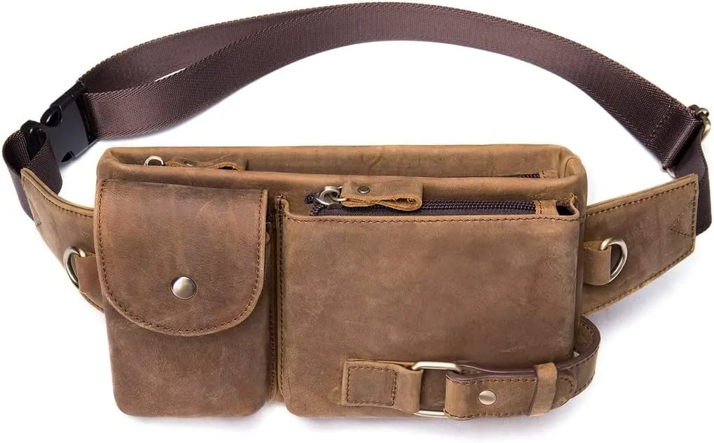Fanny Pack Genuine Leather Waist Packs Men Belt Bag Phone Bags Travel Waist Pack Male Bag Leather(Matte)