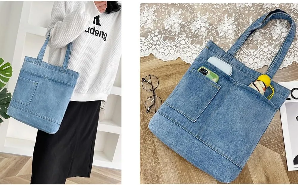 Farm4Far Women Denim Bow-tie Tote Shoulder Sling Hand Bags