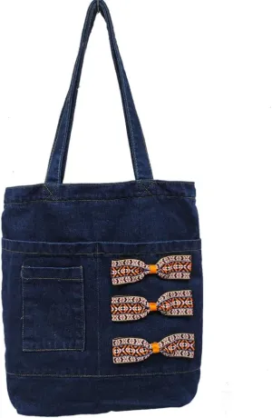 Farm4Far Women Denim Bow-tie Tote Shoulder Sling Hand Bags