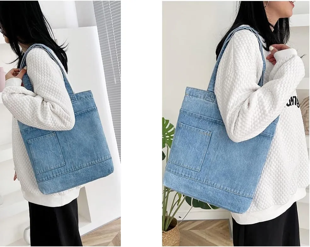 Farm4Far Women Denim Bow-tie Tote Shoulder Sling Hand Bags