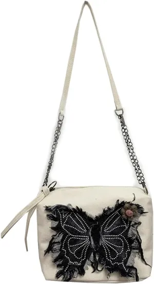 Farm4Far Women Denim Butterfly Canvas Tote Shoulder Sling Hand Bags