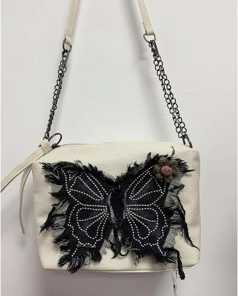 Farm4Far Women Denim Butterfly Canvas Tote Shoulder Sling Hand Bags