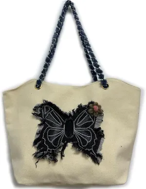 Farm4Far Women Denim Butterfly Canvas Tote Shoulder Sling Hand Bags