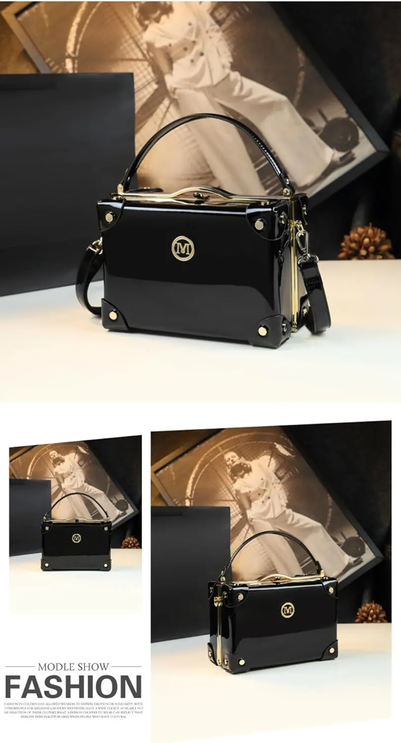 Fashion Women's Top Handle Satchel Handbags Leather Evening Bag Purses large Hard Square Box Shoulder Messenger Bags