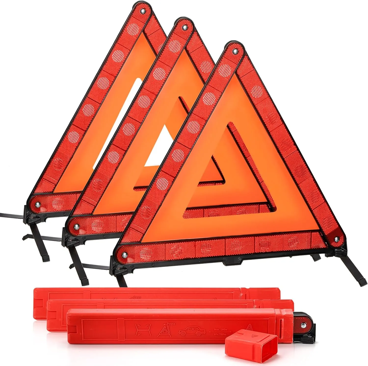 Fasmov 3 Pack Triangle Warning Frame Triangle Emergency Warning Triangle Reflector Safety Triangle Kit, Emergency Triangle for Vehicles, Car Road Reflective Kit