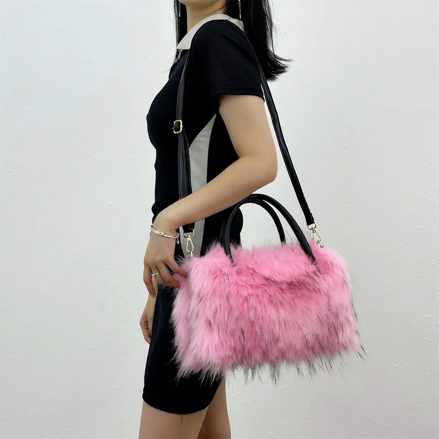 Faux Fur Tote Bag Women's Shoulder Handbags Fluffy Handbags Cute Soft Fluffy Purse Furry Bag for Shopping Working, Pink
