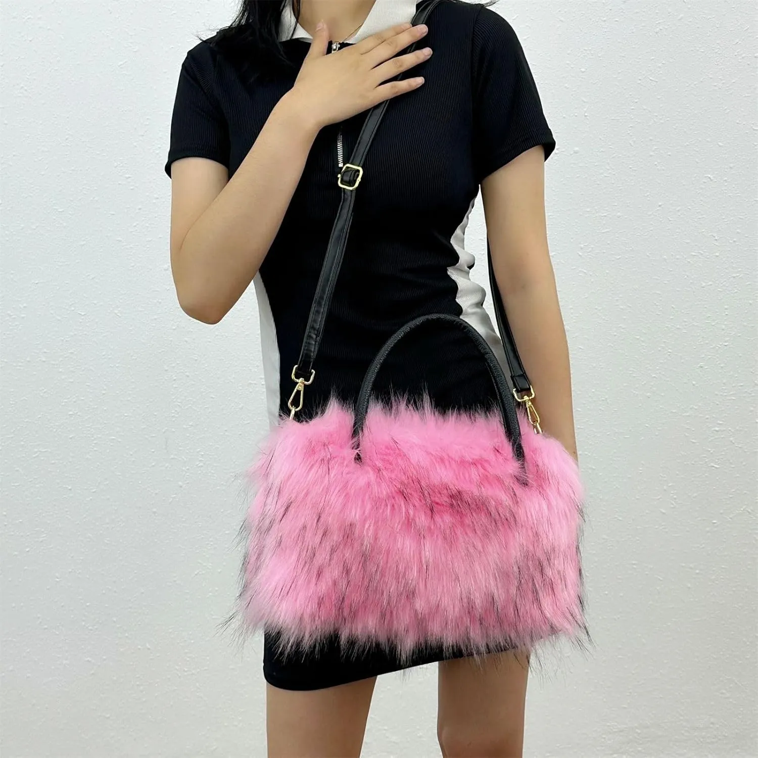 Faux Fur Tote Bag Women's Shoulder Handbags Fluffy Handbags Cute Soft Fluffy Purse Furry Bag for Shopping Working, Pink