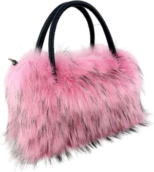 Faux Fur Tote Bag Women's Shoulder Handbags Fluffy Handbags Cute Soft Fluffy Purse Furry Bag for Shopping Working, Pink