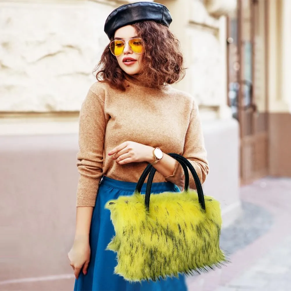 Faux Fur Tote Bag Women's Shoulder Handbags Fluffy Handbags Cute Soft Fluffy Purse Furry Bag for Shopping Working, Pink