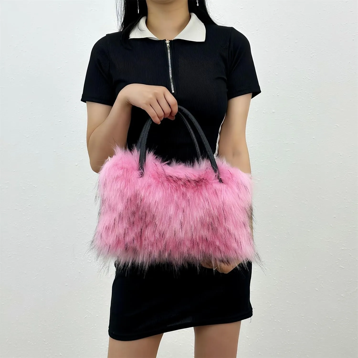 Faux Fur Tote Bag Women's Shoulder Handbags Fluffy Handbags Cute Soft Fluffy Purse Furry Bag for Shopping Working, Pink