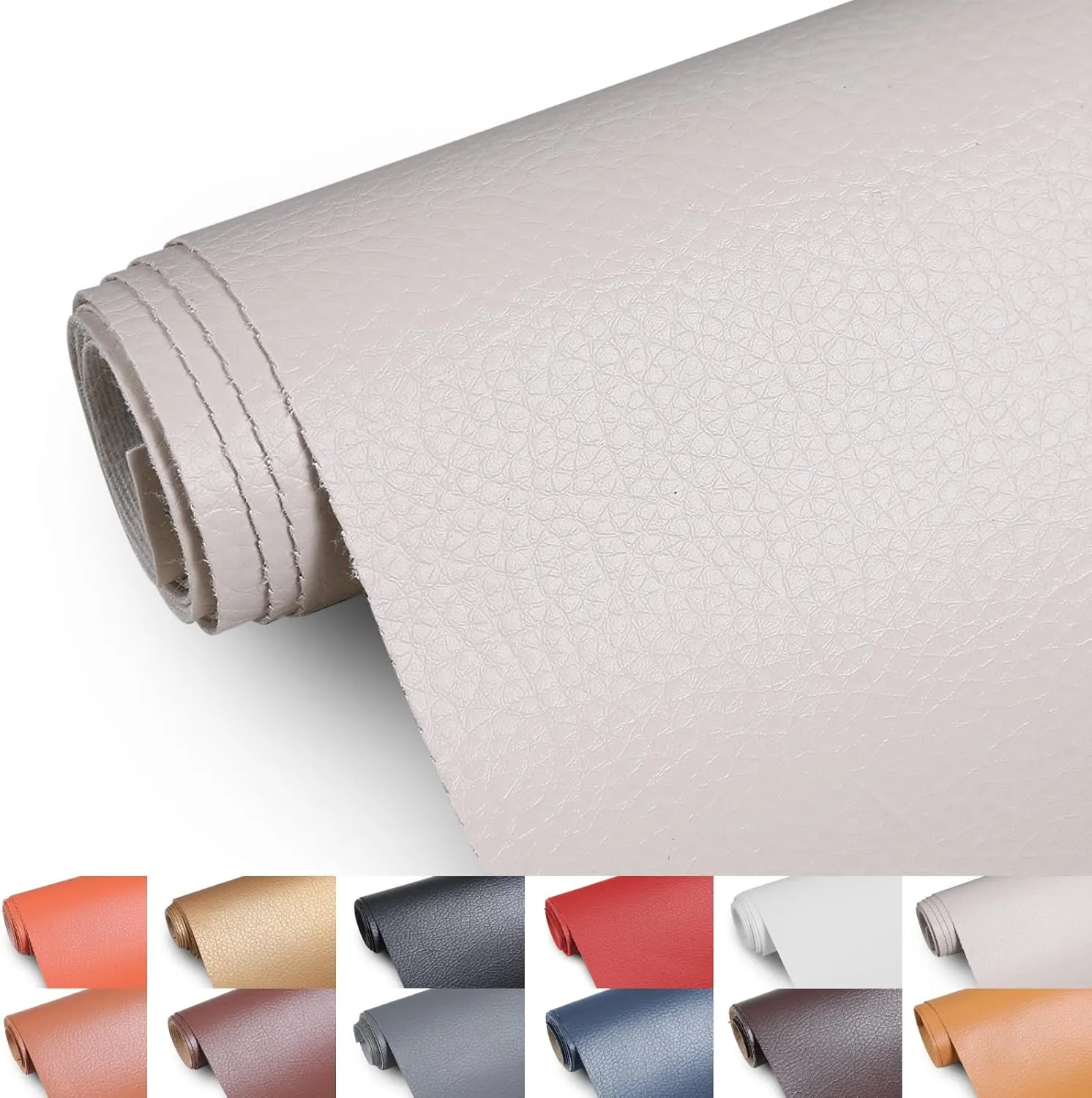 Faux Leather Fabric, 55” Wide Upholstery Fabric by The Yard Marine Vinyl Fabric Outdoor Pu Leather Waterproof Sheets Fabric for Crafts Sewings Sofa Wallets Handbag Earrings Bows 1 Yard Beige