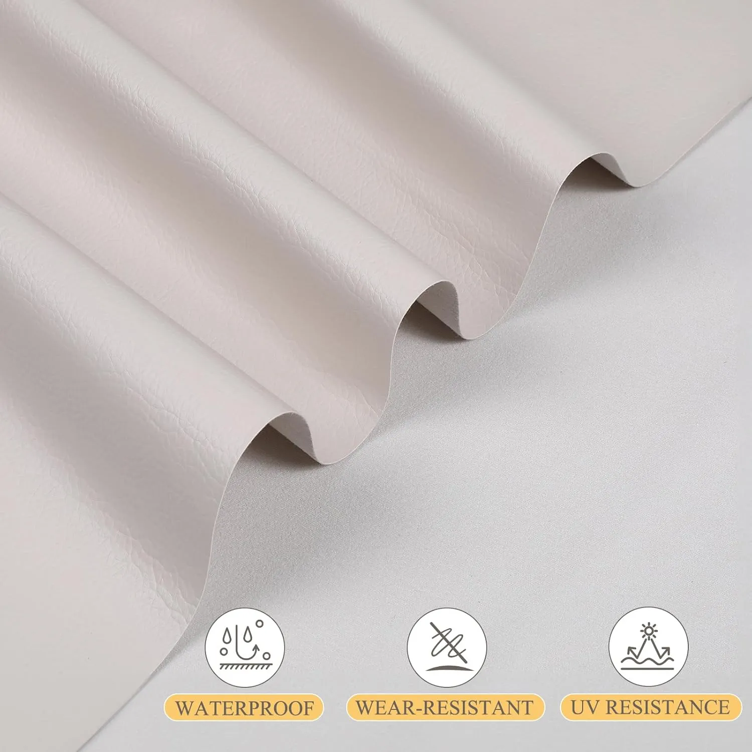 Faux Leather Fabric, 55” Wide Upholstery Fabric by The Yard Marine Vinyl Fabric Outdoor Pu Leather Waterproof Sheets Fabric for Crafts Sewings Sofa Wallets Handbag Earrings Bows 1 Yard Beige