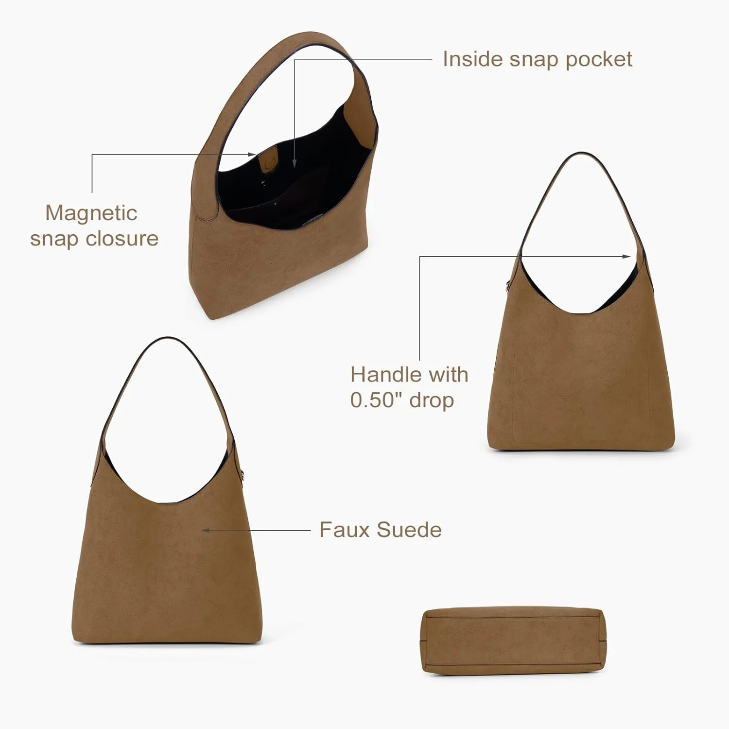 Faux Suede Hobo Bags Vegan Leather Shoulder Bag Tote for Women Medium Slouchy Designer Handbags Purses Fall Fashion