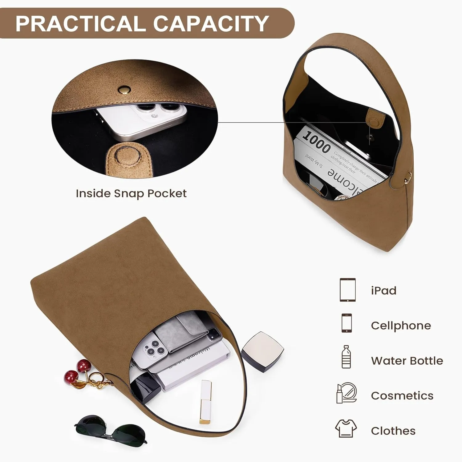 Faux Suede Hobo Bags Vegan Leather Shoulder Bag Tote for Women Medium Slouchy Designer Handbags Purses Fall Fashion